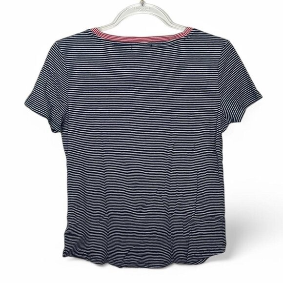 Chaps Navy & White Striped T-Shirt V-Neck With Red Trim - Picture 3 of 3